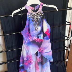 Floral Halter Dress with Jewel Embellishment